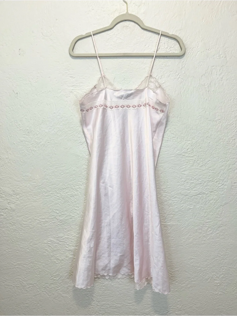 Vintage Slip Dress Nightgown Pink Satin Lace Coquette Fairy Small S - Picture 12 of 12